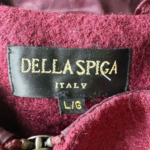 Della Spiga Italy Boiled Wool Zip Up Moto Long Sleeve Jacket Coat Womens Large - Picture 3 of 4